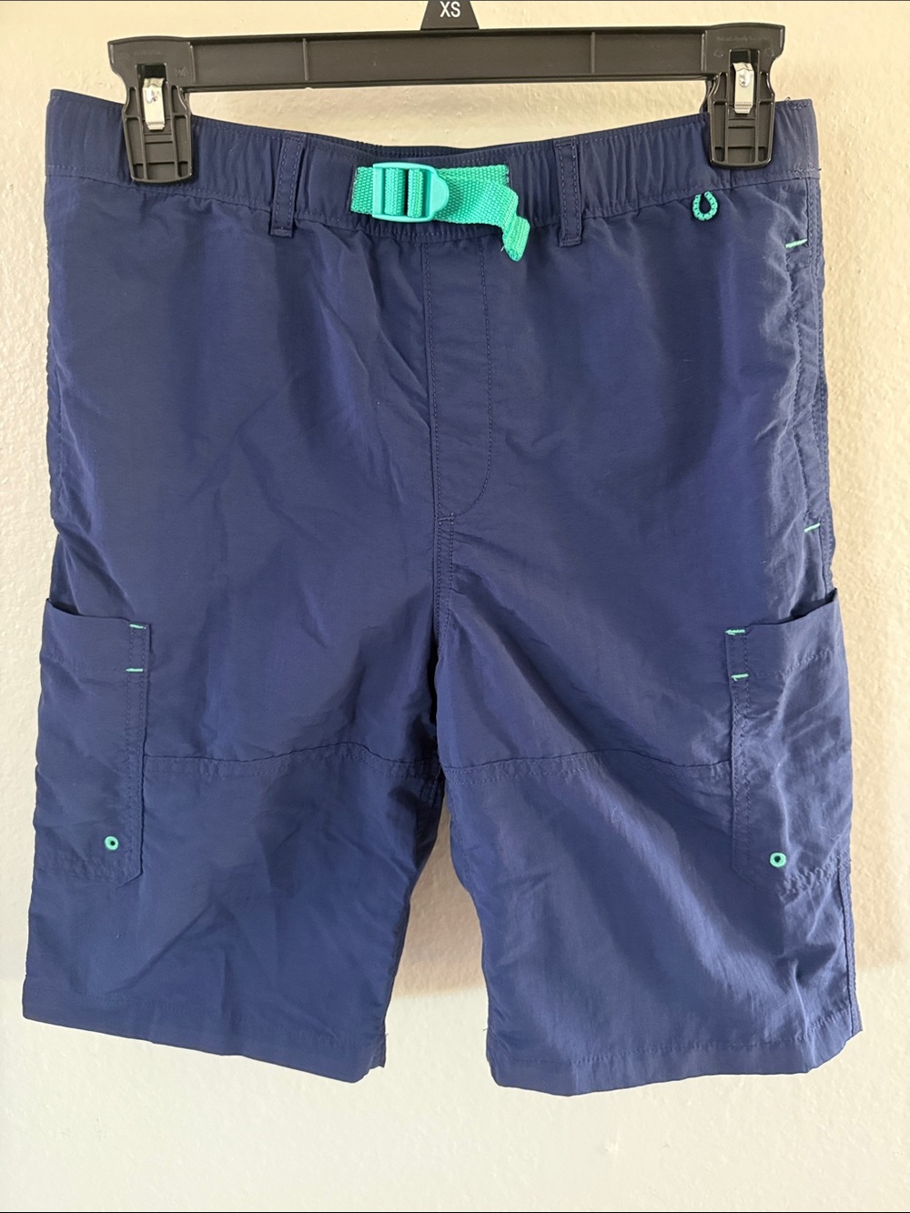 Boys Lands' End Navy Cargo Shorts with Teal Accent Belt